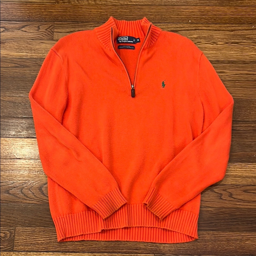 Polo by Ralph Lauren Orange Zip Up Sweater with Ribbed Texture